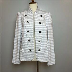 Tommy Hilfiger Striped Knit Blazer Jacket Gray White Military Buttons Size M NWT